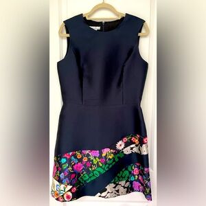 Oscar De La Renta Navy Multi Color Floral Mini Dress Womens Size 12 Holi…